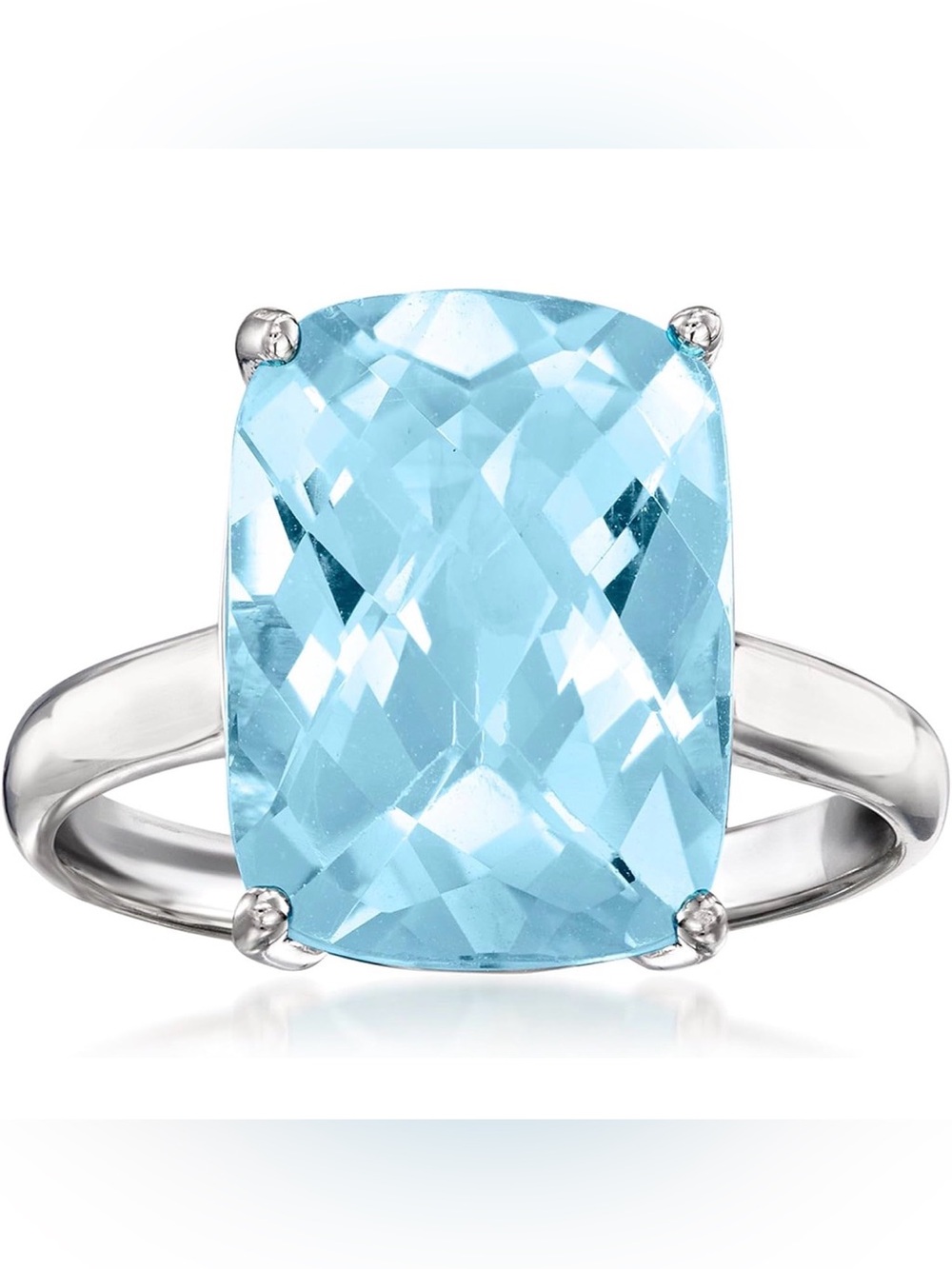 6.50ct Natural Sky Blue Topaz Ring Elongated Rectangular Cut Sterling Silver